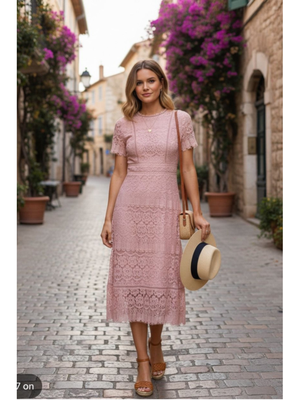 August Sky Blush Lace Midi Dress Size L